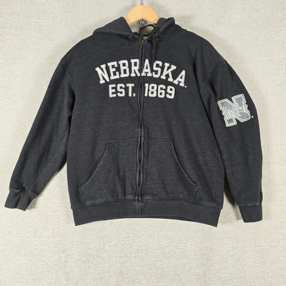 Pro‎ Edge Nebraska Huskers Zip Up Hoodie Charcoal Gray Sherpa Lined Women Large